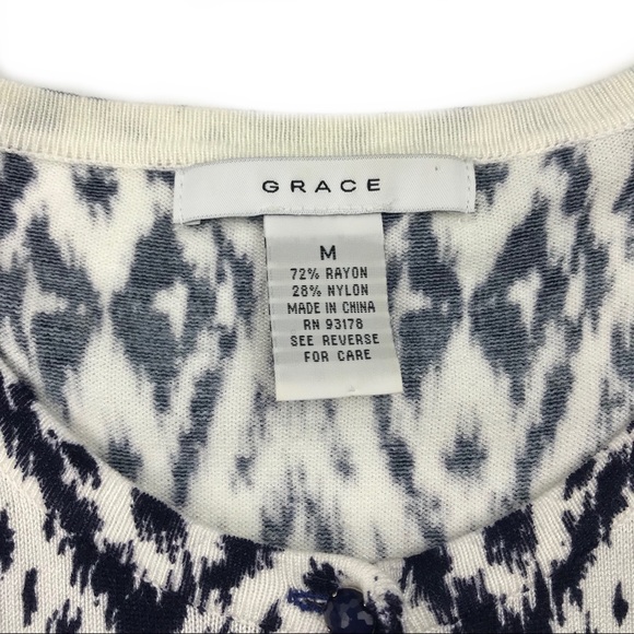 Grace Cardigan Ikat Pattern Black White Navy Med - Picture 4 of 8